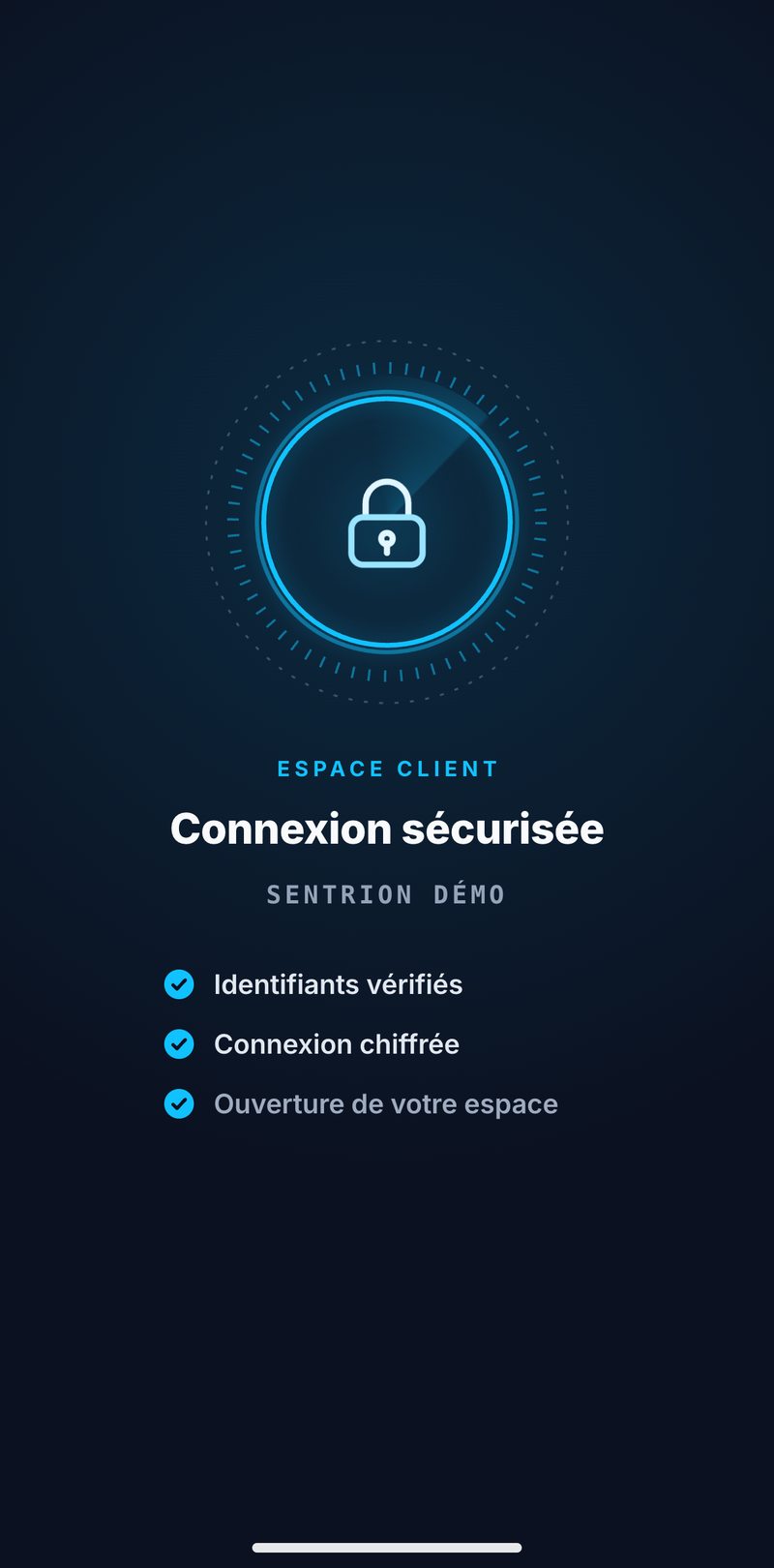 Séquence d'ouverture de l'espace client, au nom de la société de sécurité