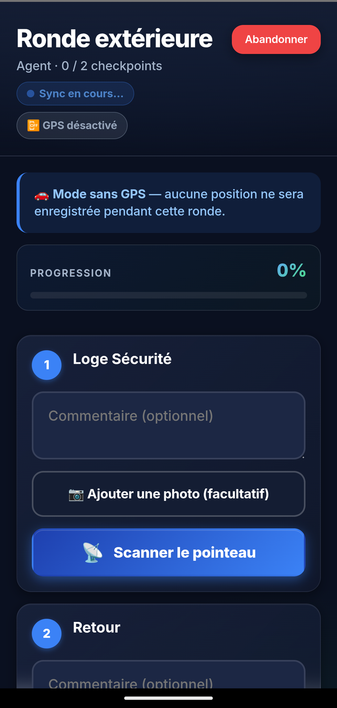 Ronde en cours sur l'app Android