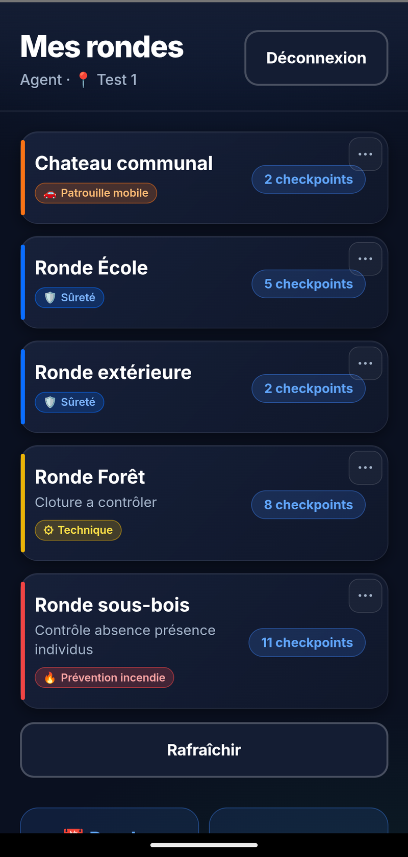 Liste des rondes du jour dans Sentrion Agent