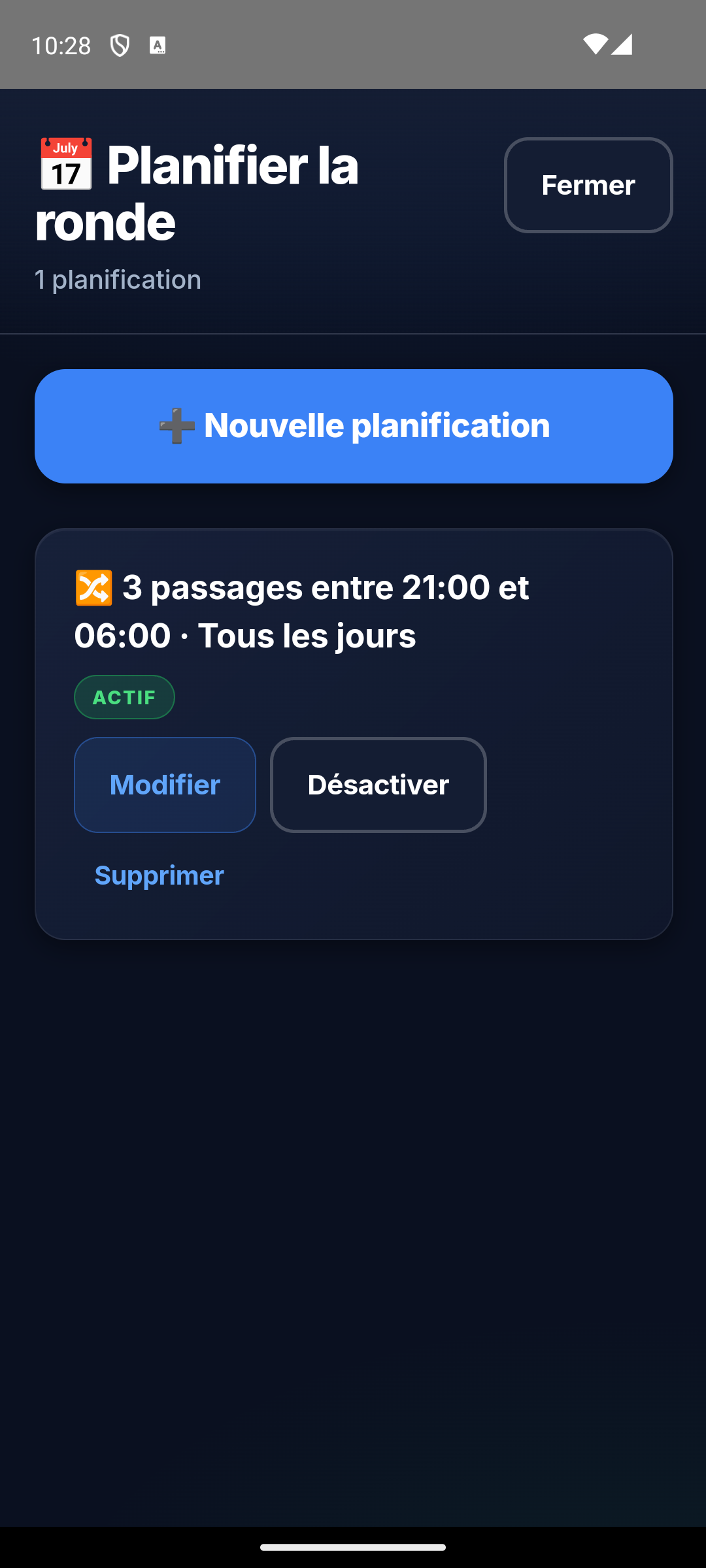 Liste des planifications d'une ronde dans Sentrion Agent