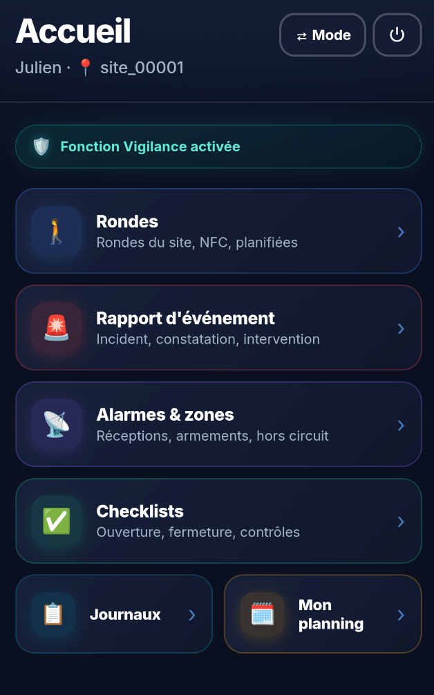 Application agent avec la fonction Vigilance activée
